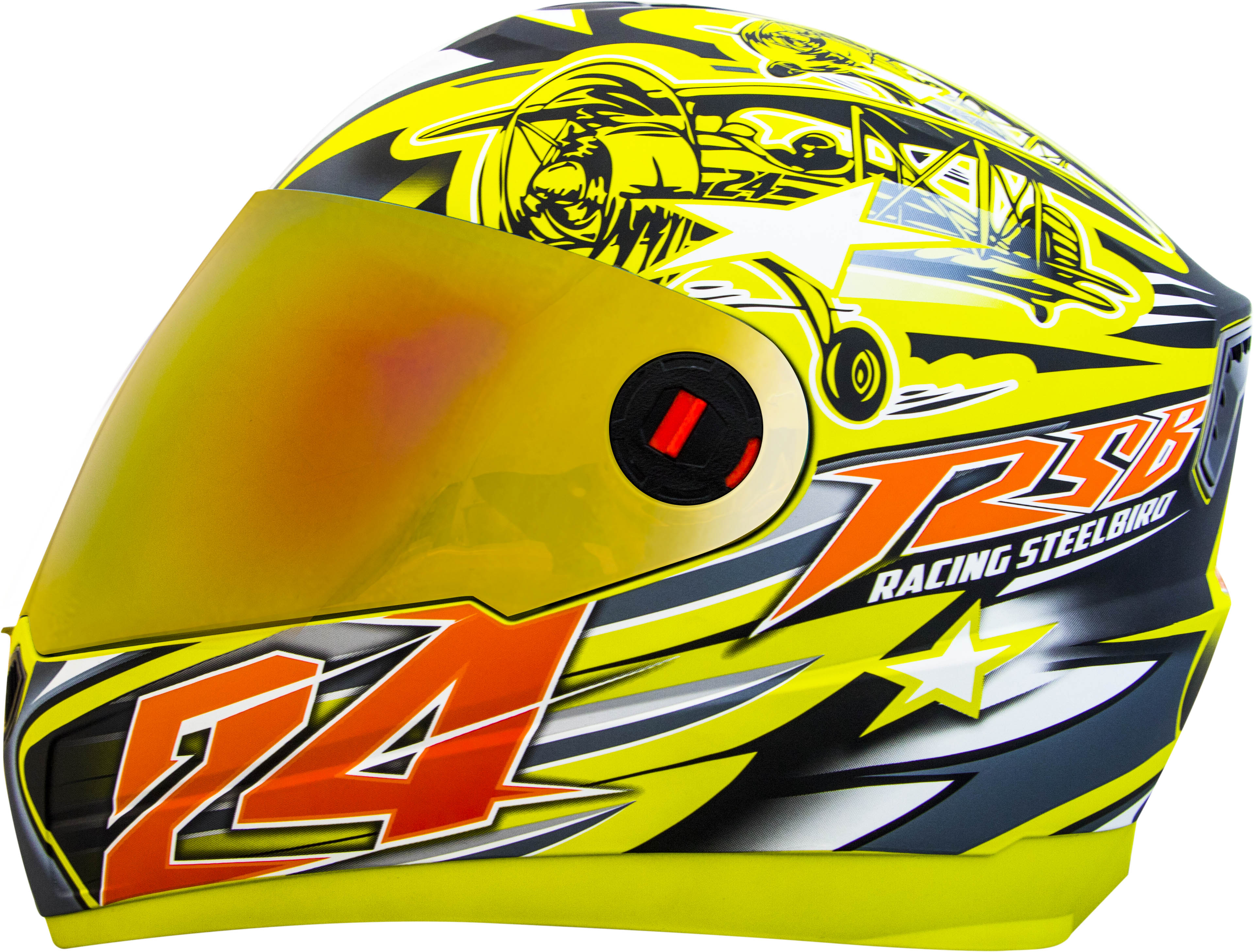 SBA-1 Hovering Glossy Fluo Yellow With Orange ( Fitted With Clear Visor  Extra Gold Chrome Visor Free)